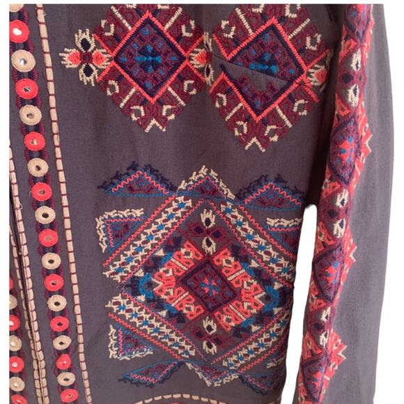 Indigo Moon Womens Sz L Hand Embordered Grey, Beige, Pink, Blue Jacket - Picture 5 of 11